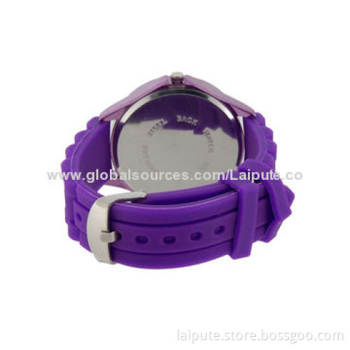 Chrysanthemum-shaped Women's Wrist Watch with Textured Blocky Silicone Band (Purple)
